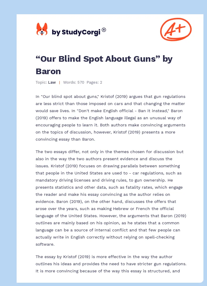 “Our Blind Spot About Guns” by Baron. Page 1
