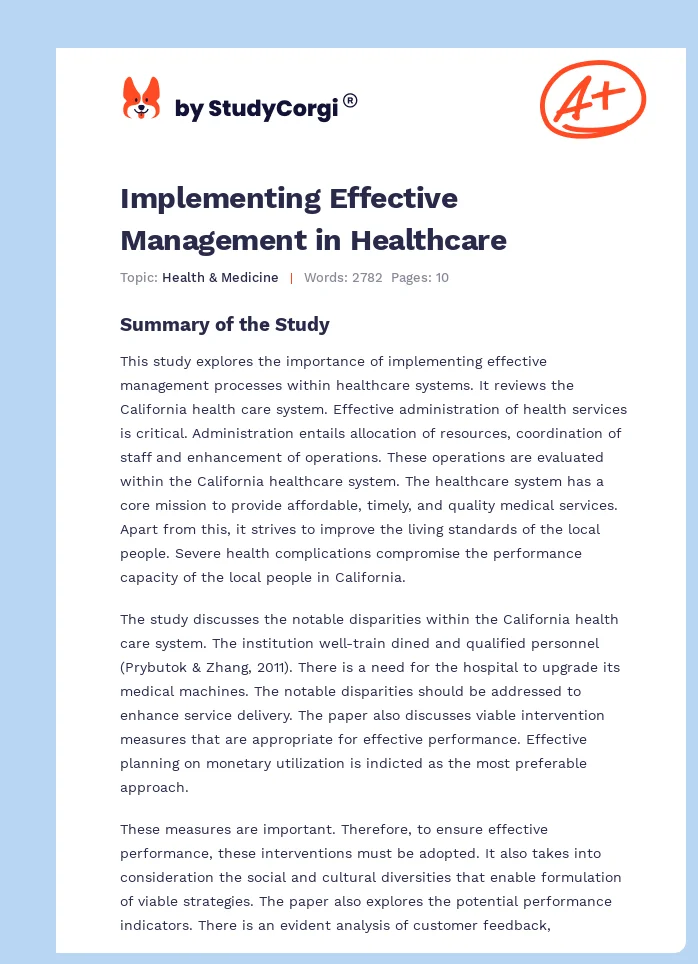 Implementing Effective Management in Healthcare. Page 1