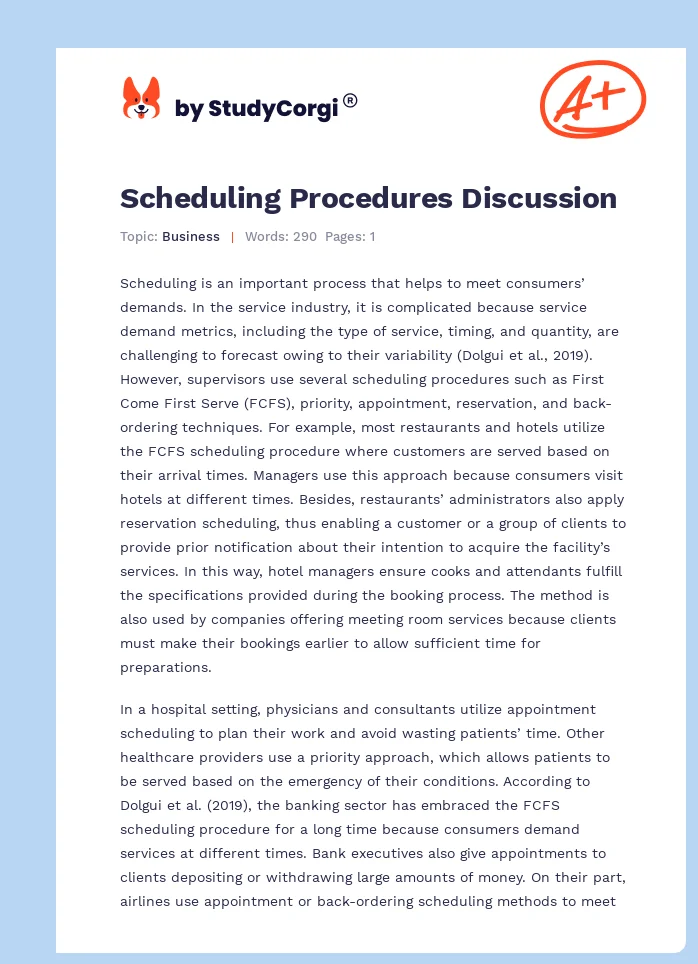 Scheduling Procedures Discussion. Page 1