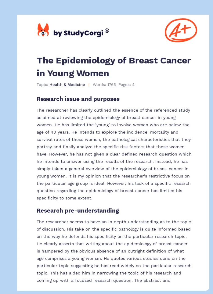 The Epidemiology of Breast Cancer in Young Women. Page 1