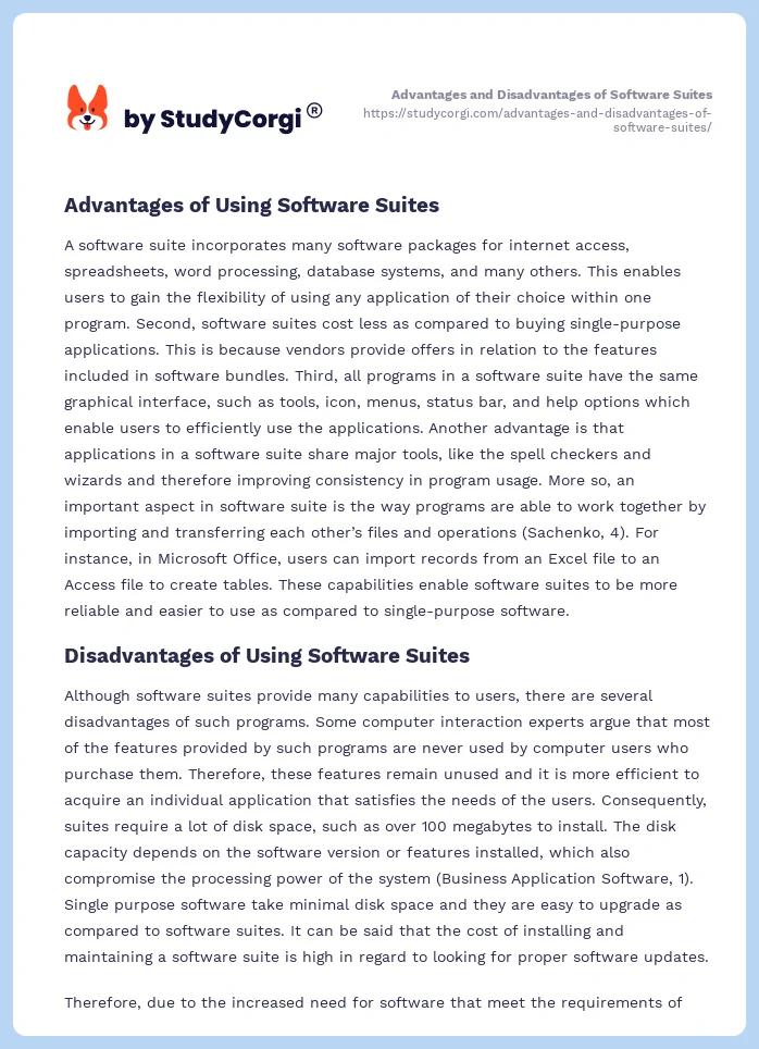 Advantages and Disadvantages of Software Suites. Page 2