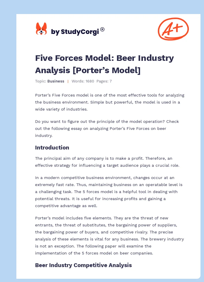 Five Forces Model: Beer Industry Analysis [Porter’s Model]. Page 1