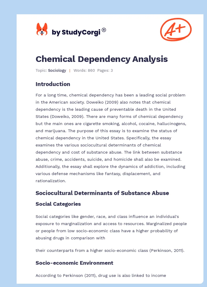 Chemical Dependency Analysis. Page 1