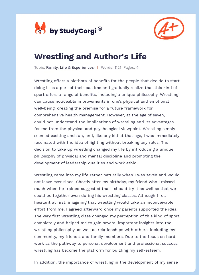 Wrestling and Author's Life. Page 1
