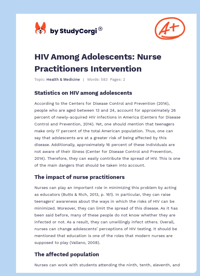 HIV Among Adolescents: Nurse Practitioners Intervention. Page 1