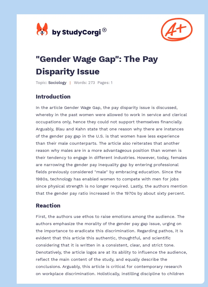 "Gender Wage Gap": The Pay Disparity Issue. Page 1