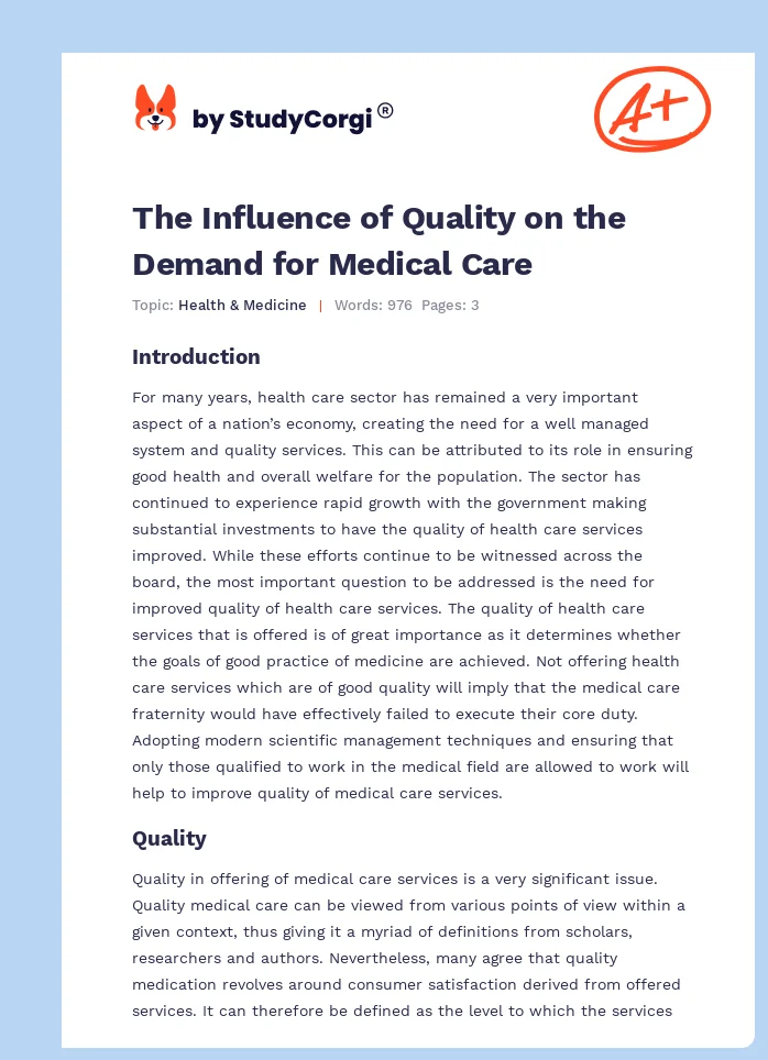 The Influence of Quality on the Demand for Medical Care. Page 1