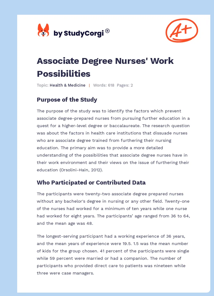 Associate Degree Nurses' Work Possibilities. Page 1