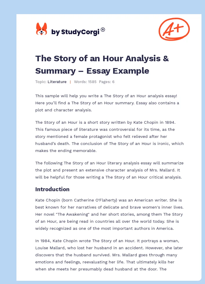 The Story of an Hour Analysis & Summary – Essay Example. Page 1