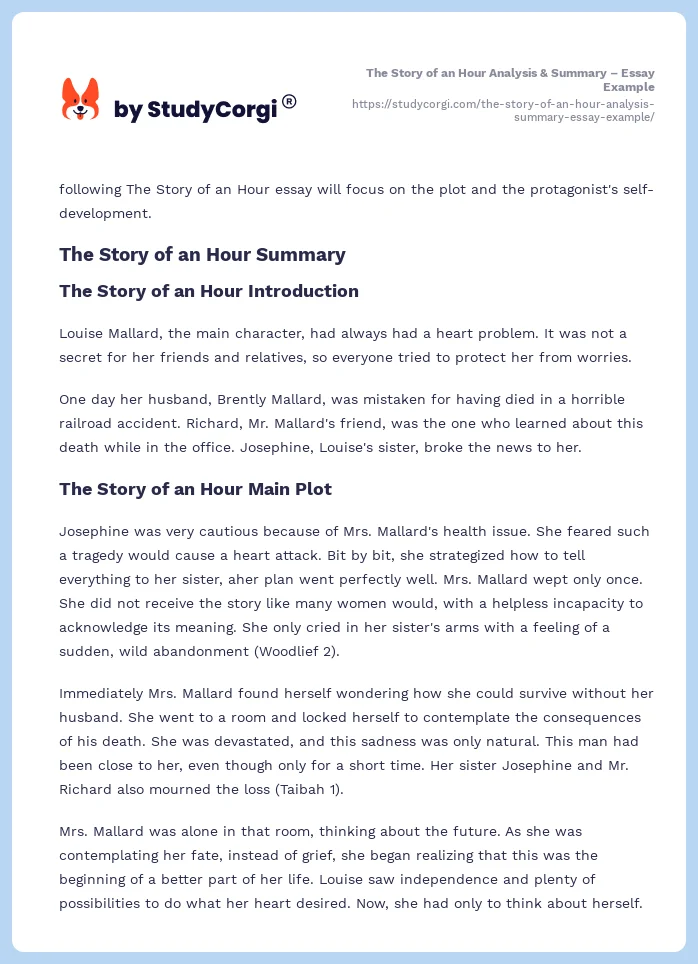 The Story of an Hour Analysis & Summary – Essay Example. Page 2