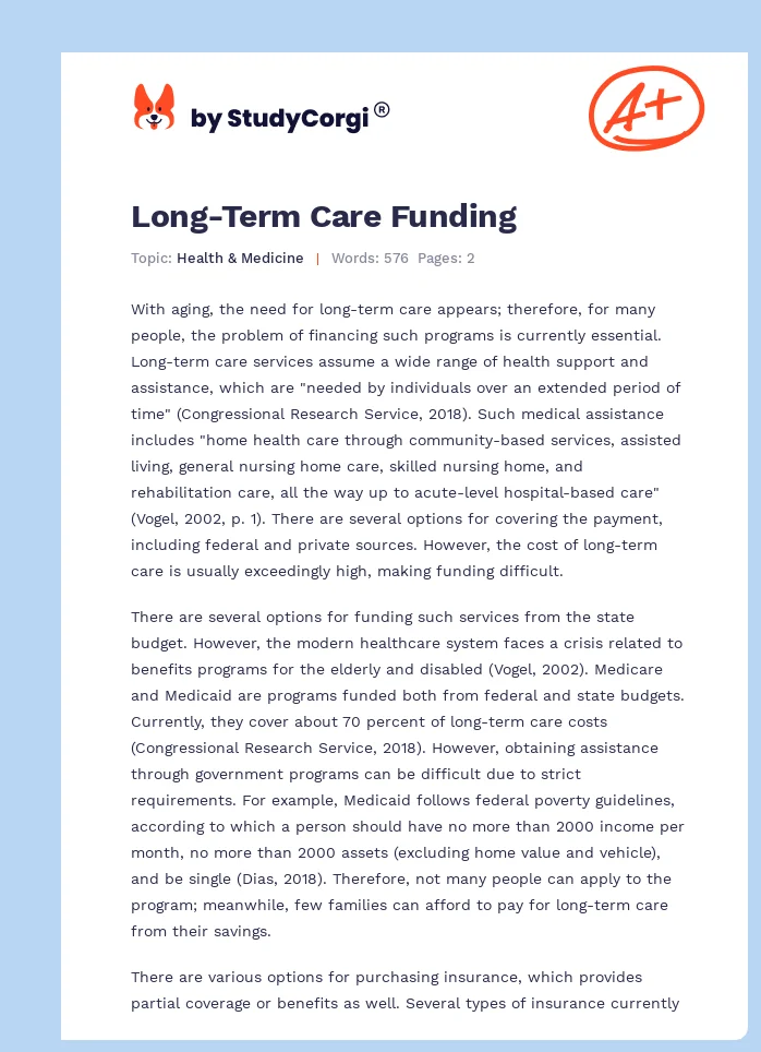 Long-Term Care Funding. Page 1