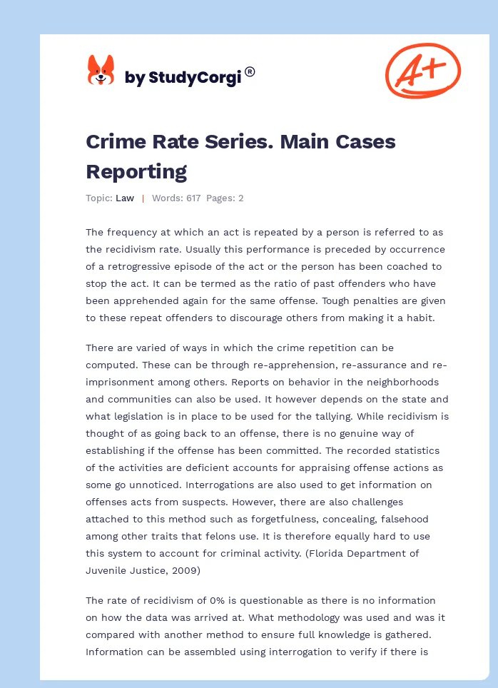 Crime Rate Series. Main Cases Reporting. Page 1