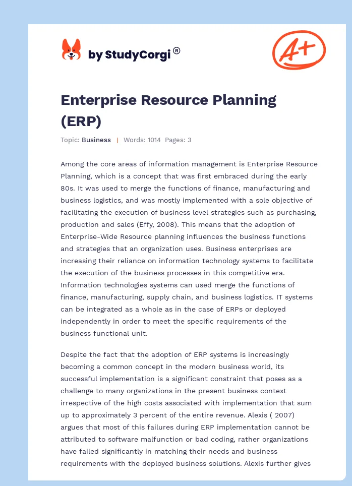 Enterprise Resource Planning (ERP). Page 1