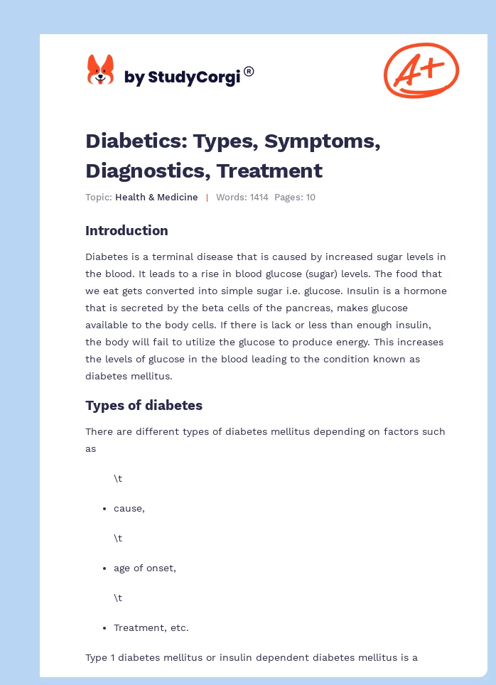 Diabetics: Types, Symptoms, Diagnostics, Treatment. Page 1