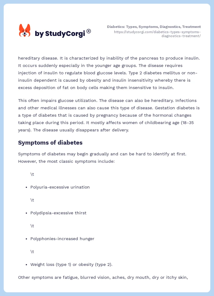Diabetics: Types, Symptoms, Diagnostics, Treatment. Page 2