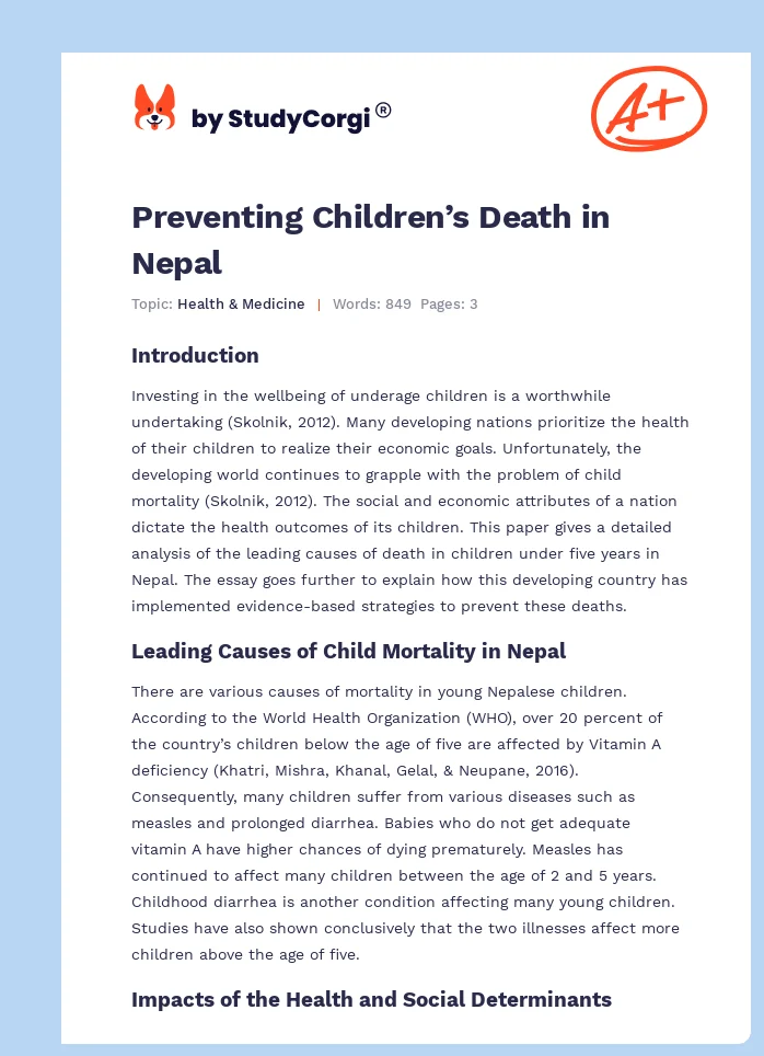 Preventing Children’s Death in Nepal. Page 1