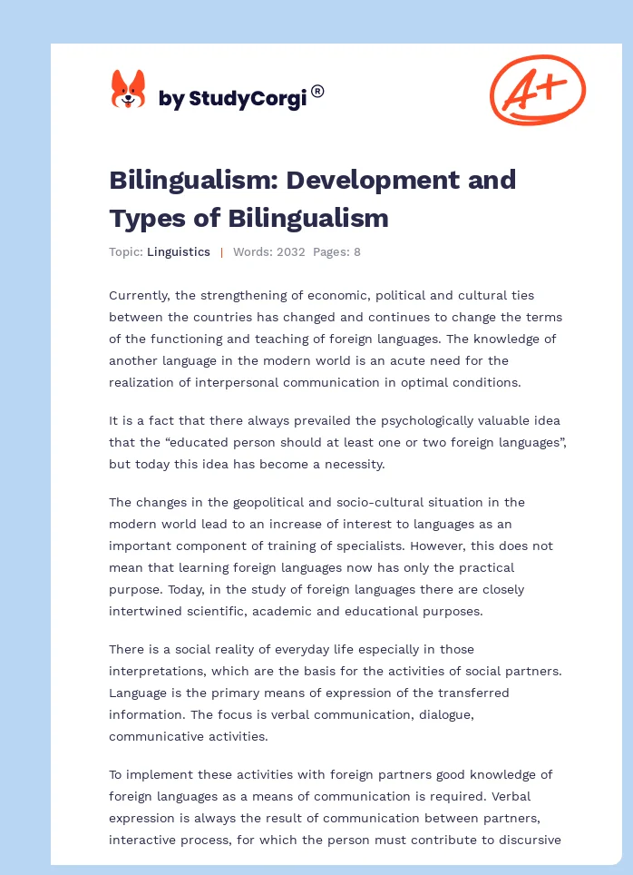 Bilingualism: Development and Types of Bilingualism. Page 1