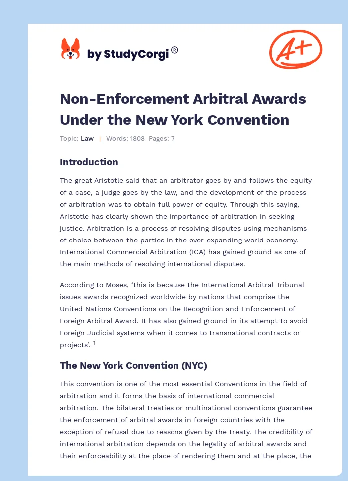 Non-Enforcement Arbitral Awards Under the New York Convention. Page 1