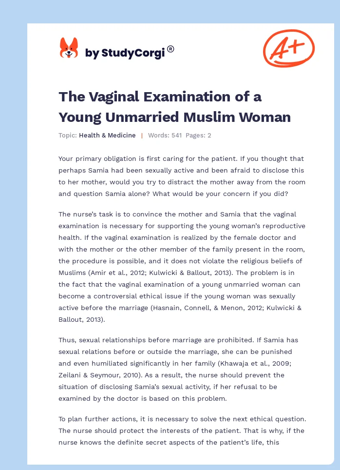 The Vaginal Examination of a Young Unmarried Muslim Woman. Page 1