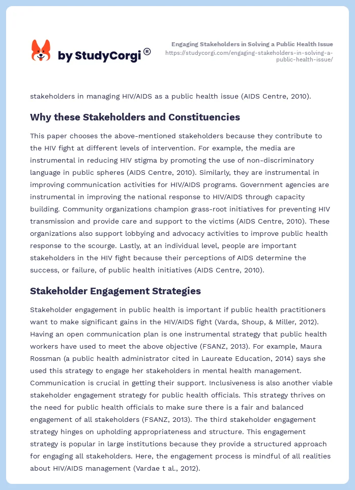 Engaging Stakeholders in Solving a Public Health Issue. Page 2