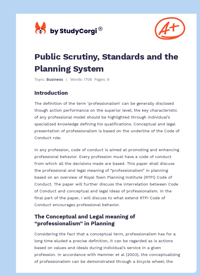 Public Scrutiny, Standards and the Planning System. Page 1