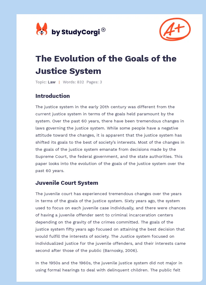 The Evolution of the Goals of the Justice System. Page 1