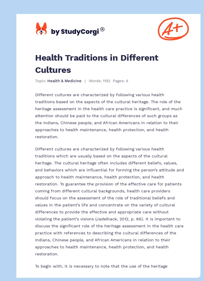 Health Traditions in Different Cultures. Page 1