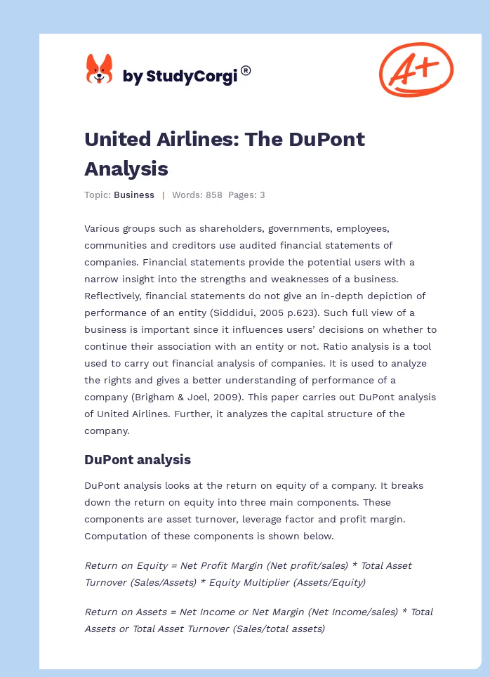 United Airlines: The DuPont Analysis. Page 1