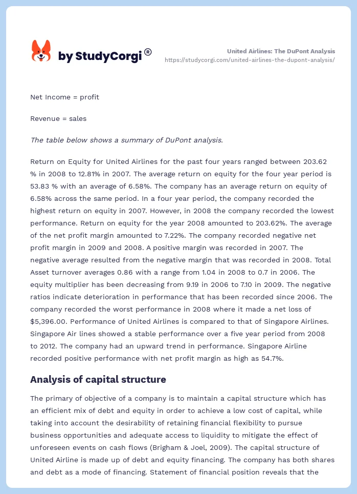 United Airlines: The DuPont Analysis. Page 2
