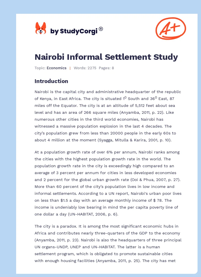 Nairobi Informal Settlement Study. Page 1