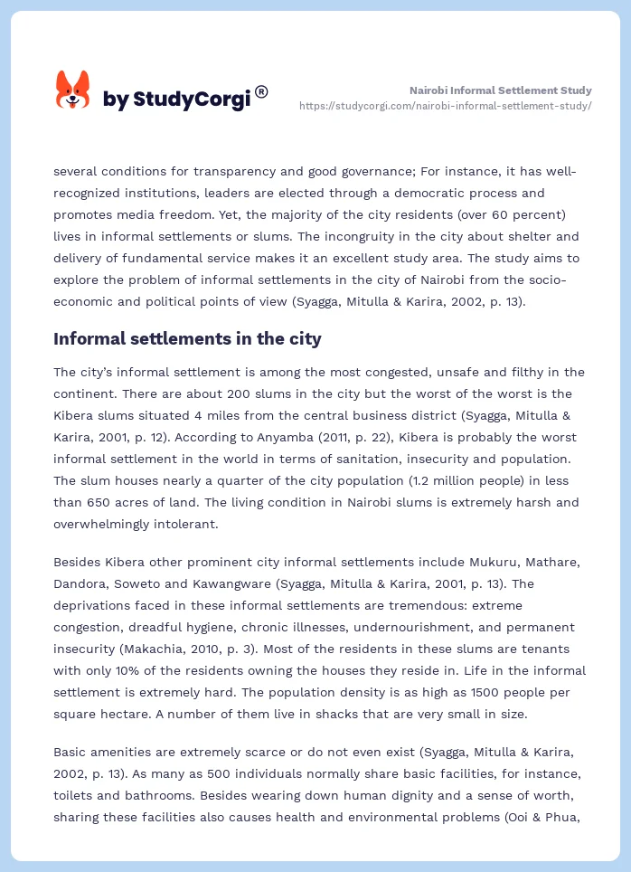 Nairobi Informal Settlement Study. Page 2