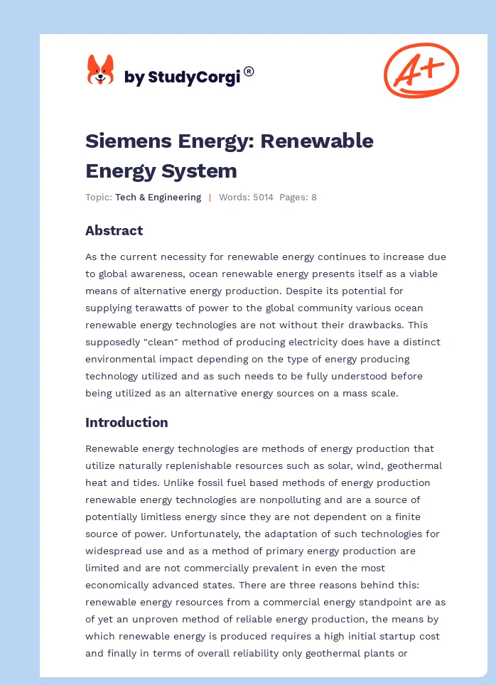 Siemens Energy: Renewable Energy System. Page 1