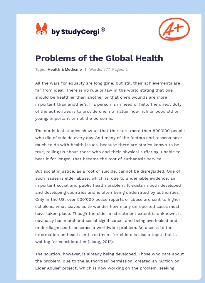 Problems of the Global Health. Page 1