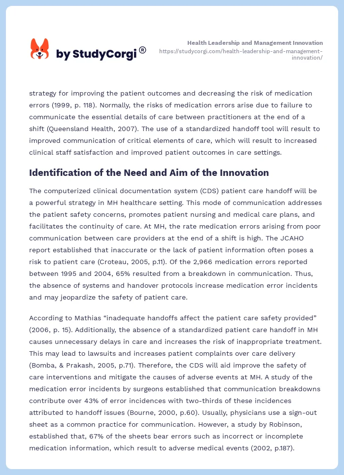 Health Leadership and Management Innovation. Page 2