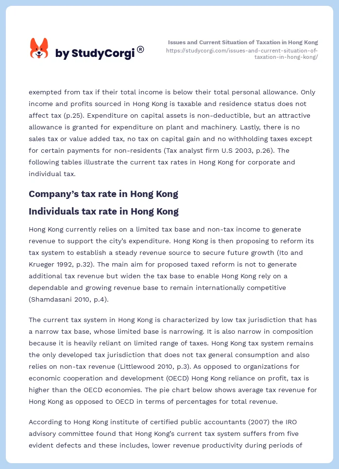 Issues and Current Situation of Taxation in Hong Kong. Page 2