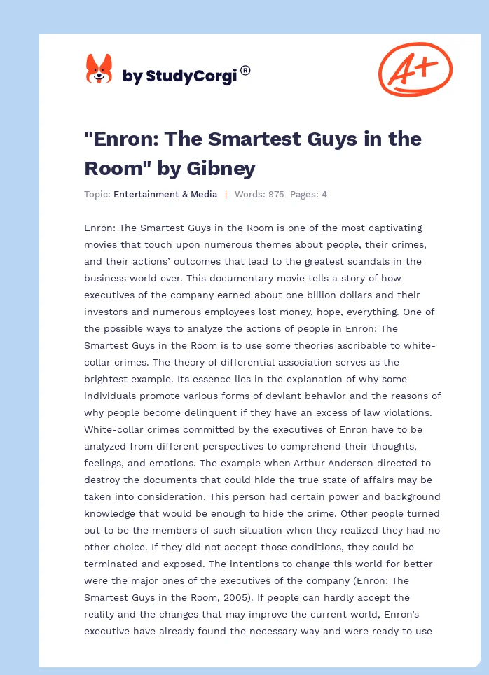 "Enron: The Smartest Guys in the Room" by Gibney. Page 1