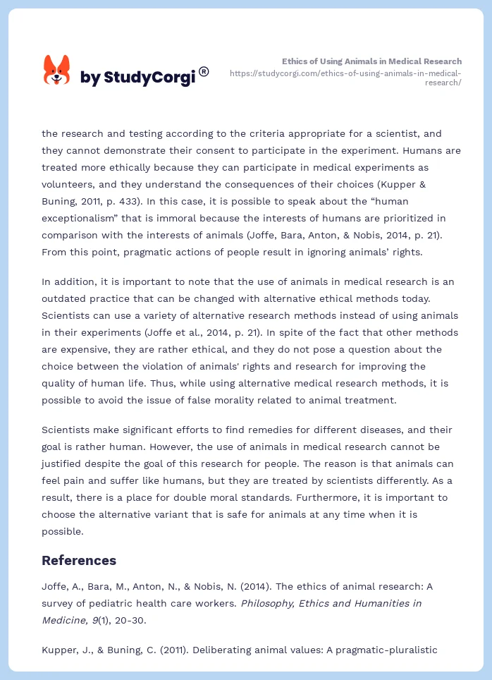 Ethics of Using Animals in Medical Research. Page 2