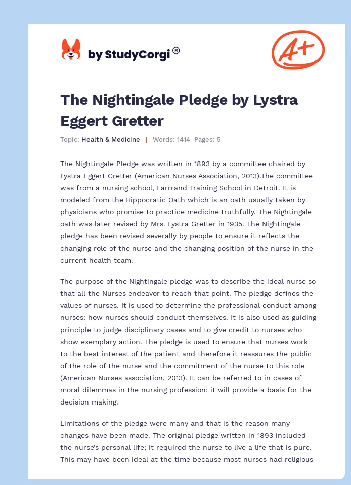 The Nightingale Pledge by Lystra Eggert Gretter. Page 1