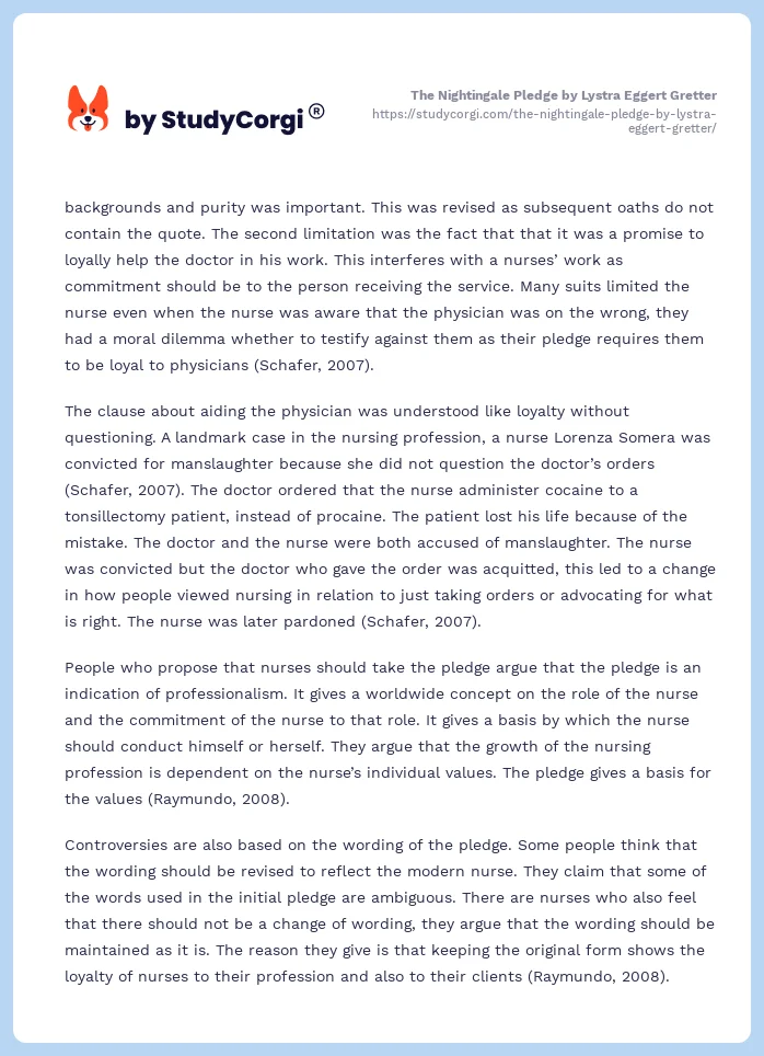 The Nightingale Pledge by Lystra Eggert Gretter. Page 2