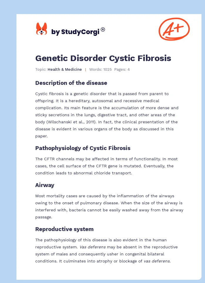 Genetic Disorder Cystic Fibrosis. Page 1