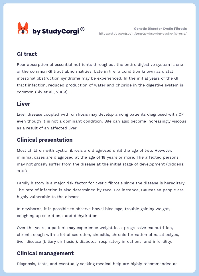 Genetic Disorder Cystic Fibrosis. Page 2