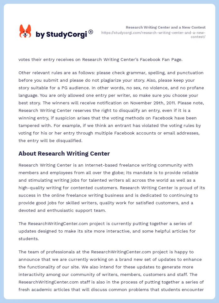 Research Writing Center and a New Contest. Page 2