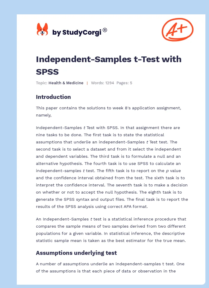 Independent-Samples t-Test with SPSS. Page 1