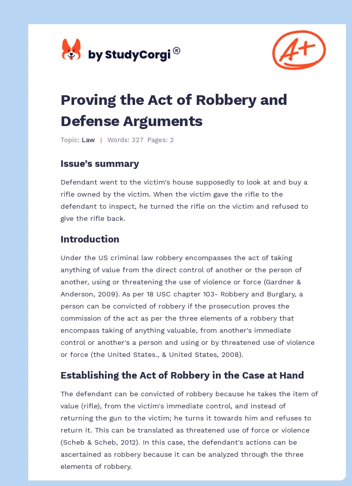 Proving the Act of Robbery and Defense Arguments. Page 1