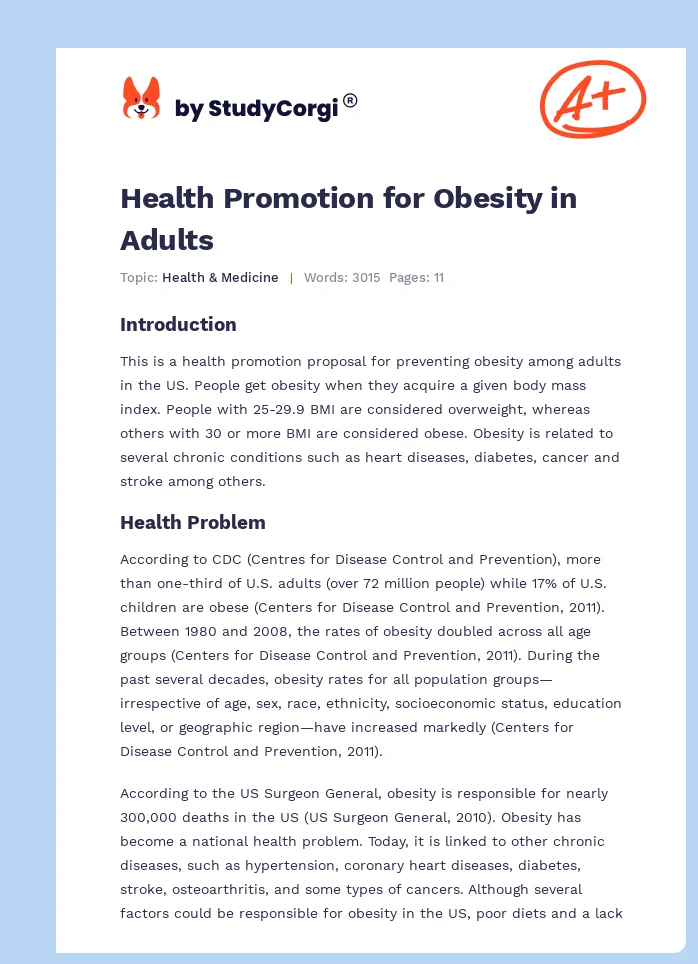 Health Promotion for Obesity in Adults. Page 1