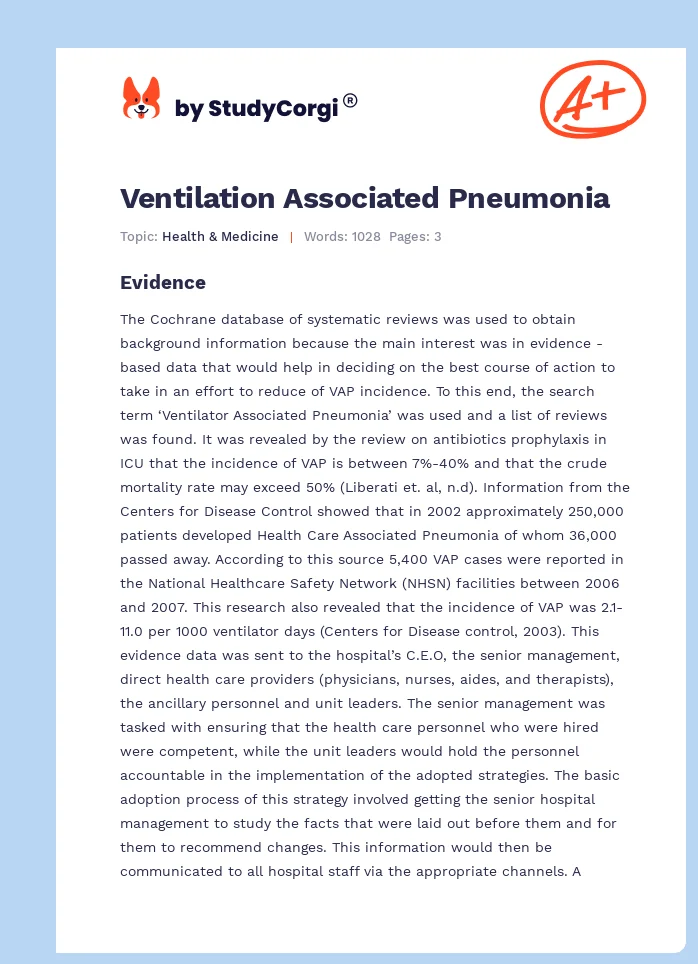 Ventilation Associated Pneumonia. Page 1