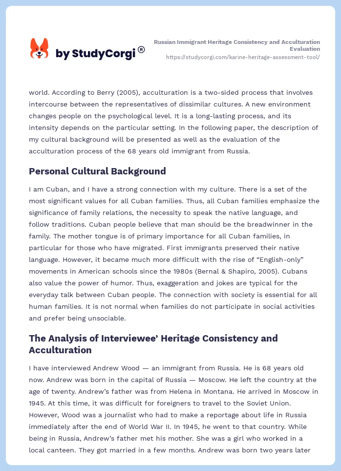 Russian Immigrant Heritage Consistency and Acculturation Evaluation. Page 2