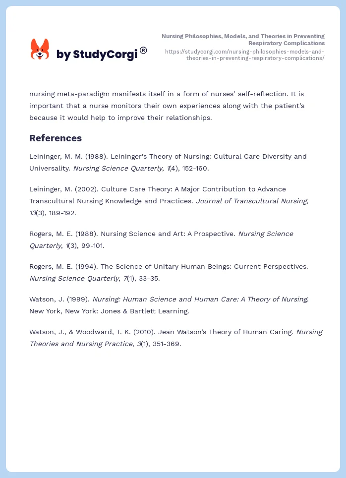 Nursing Philosophies, Models, and Theories in Preventing Respiratory Complications. Page 2