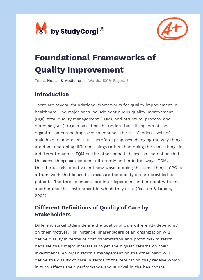 Foundational Frameworks of Quality Improvement. Page 1