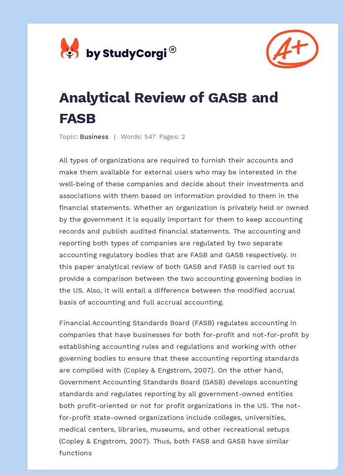 Analytical Review of GASB and FASB. Page 1